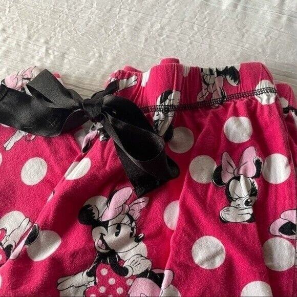 Disney Pajama Bottoms Girls Size 12-14 Large Pink Minnie Mouse Print Tie Waist - Picture 3 of 4